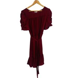 Cato Women‎ Burgundy Short Sleeve Tiered Ruffle Belted Dress 18W
